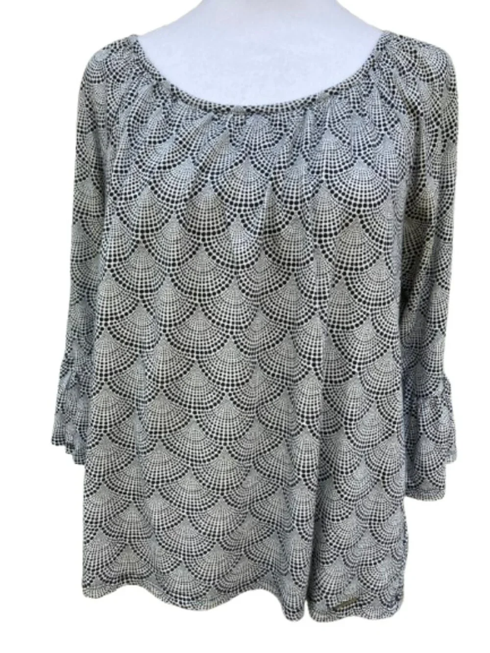 Michael Kors Blouse 3/4 Bell Sleeves Black White Shell Pattern Career, sz Large
